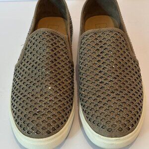 Women's Material Girl Meidyth Bling Taupe Slip-on Glitzy Fashion Sneakers Sz 7.5